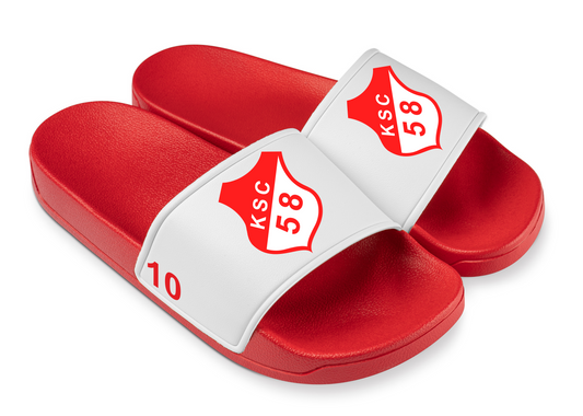 10 Stück / Badelatschen - Rot mit weißer Lasche inkl. Ihr Logo / Bild / Text
